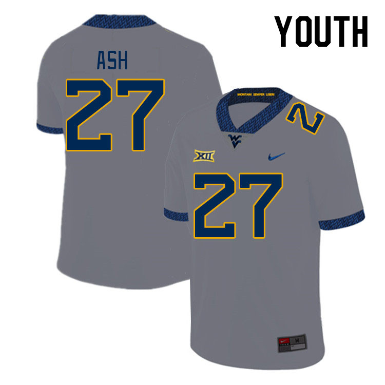 Youth #27 Clay Ash West Virginia Mountaineers College Football Jerseys Stitched Sale-Grey